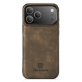 DG.MING For iPhone 18 Pro Max / 17 Pro Max Case PU Leather Covered PC + TPU Hybrid Phone Shell - Coffee