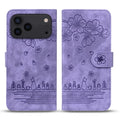 For iPhone 18 Pro Max / 17 Pro Max Case Cherry Blossom Cat Imprinted Leather Phone Cover with Wrist Strap - Purple