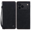 For iPhone 18 Pro Max / 17 Pro Max Case Lines Pattern Wallet Leather Phone Cover with Strap - Black