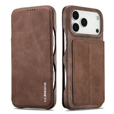 LC.IMEEKE For iPhone 18 Pro Max / 17 Pro Max Case Card Holder Stand Leather Phone Cover - Coffee