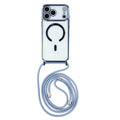 For iPhone 18 Pro Max / 17 Pro Max Case Compatible with MagSafe Electroplating Edge TPU Phone Cover with Shoulder Strap - Blue