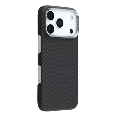 For iPhone 18 Pro Max / 17 Pro Max Magnetic Case 1500D Coarse Texture Aramid Fiber Phone Cover with Metal Lens Frame