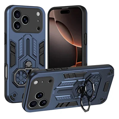 For iPhone 18 Pro Max / 17 Pro Max Case Ring Holder Kickstand PC + TPU Shockproof Phone Cover - Navy Blue