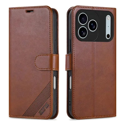 AZNS For iPhone 18 Pro Max / 17 Pro Max Case Anti-Scratch PU Leather Stand Wallet Phone Cover - Brown
