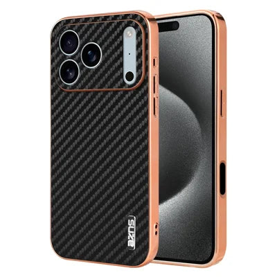 AZNS For iPhone 18 Pro Max / 17 Pro Max Case Electroplating Carbon Fiber Texture PU + TPU Phone Cover - Black