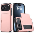 AMORUS For iPhone 18 Pro Max / 17 Pro Max Case with Sliding Card Holder PC TPU Phone Back Cover - Rose Gold