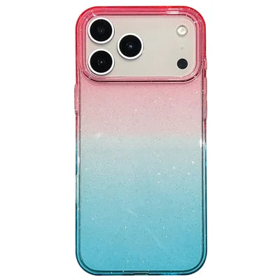 For iPhone 18 Pro Max / 17 Pro Max Case Transparent Glitter Dual Color PC + TPU Phone Cover - Pink / Sky Blue