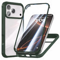 For iPhone 18 Pro Max / 17 Pro Max Case Double-Sided Tempered Glass + Silicone + TPU Phone Cover - Midnight Green