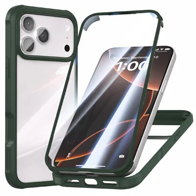 For iPhone 18 Pro Max / 17 Pro Max Case Double-Sided Tempered Glass + Silicone + TPU Phone Cover - Midnight Green