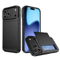 For iPhone 18 Pro Max / 17 Pro Max Case with Sliding Card Holder PC + TPU Phone Back Cover - Black