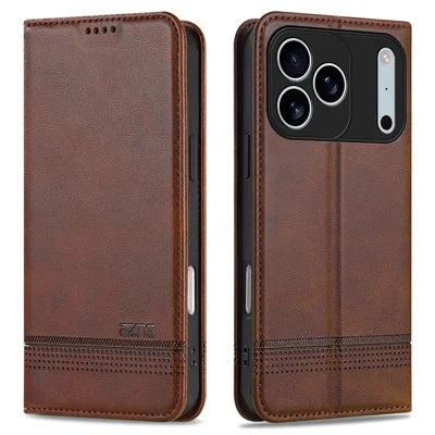 AZNS For iPhone 18 Pro Max / 17 Pro Max Case Cowhide Texture PU Leather Wallet Phone Cover - Coffee
