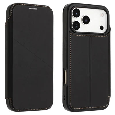 For iPhone 18 Pro Max / 17 Pro Max Case Magnetic Closure Card Slot Leather Flip Phone Cover - Black