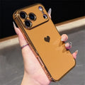 For iPhone 18 Pro Max / 17 Pro Max Case TPU Phone Back Cover Electroplating Heart Pattern - Brown