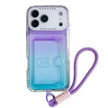 For iPhone 18 Pro Max / 17 Pro Max Case Card Holder Gradient Color PC + TPU Phone Back Cover with Lens Film / Wrist Strap - Purple / Sky Blue