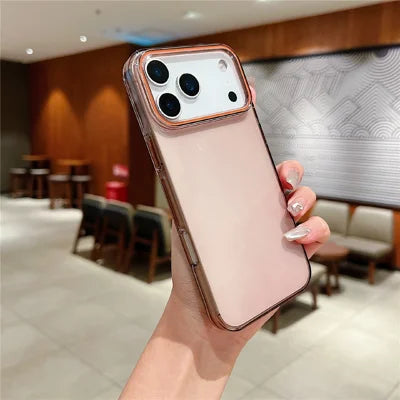 For iPhone 18 Pro Max / 17 Pro Max Case TPU + PC Shockproof Phone Back Cover with Orange Camera Edge - Transparent Black