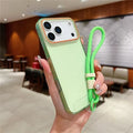 For iPhone 18 Pro Max / 17 Pro Max Case with Wrist Strap / Orange Camera Edge TPU + PC Shockproof Phone Back Cover - Transparent Green