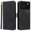 For iPhone 18 Pro Max / 17 Pro Max Case Wallet RFID Blocking PU Leather Phone Cover Stand with Strap - Black