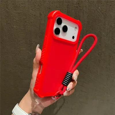 For iPhone 18 Pro Max / 17 Pro Max Case 3 in 1 Shockproof PC TPU Matte Phone Back Cover with Wrist Strap - Red