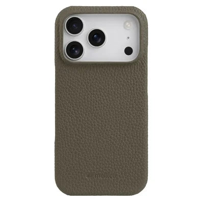 MELKCO For iPhone 18 Pro Max / 17 Pro Max Case Genuine Cow Leather PC Phone Cover Compatible with MagSafe - Grey