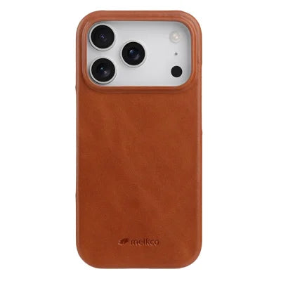 MELKCO For iPhone 18 Pro Max / 17 Pro Max Case Compatible with MagSafe Waxy Genuine Cow Leather PC Phone Back Cover - Brown