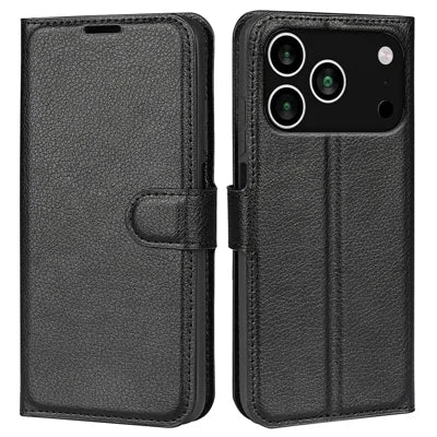 AMORUS For iPhone 18 Pro Max / 17 Pro Max Wallet Case Litchi Texture Shockproof Leather Flip Stand Phone Cover - Black