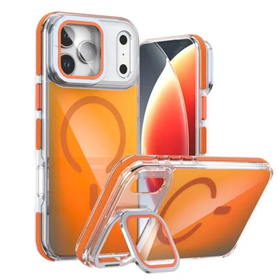 For iPhone 18 Pro Max / 17 Pro Max Magnetic Case TPU Acrylic Phone Back Cover with Lens Film and Kickstand - Orange