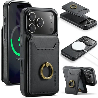 MAGKING K1 Series For iPhone 18 Pro Max / 17 Pro Max Magnetic Case PC + TPU + PU Phone Cover with Card Holder - Black
