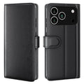 AMORUS For iPhone 18 Pro Max / 17 Pro Max Stand Cases Calf Texture Genuine Split Leather Wallet Phone Cover - Black