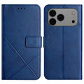 For iPhone 18 Pro Max / 17 Pro Max Case Line Pattern Wallet Leather Phone Cover with Wrist Strap - Blue