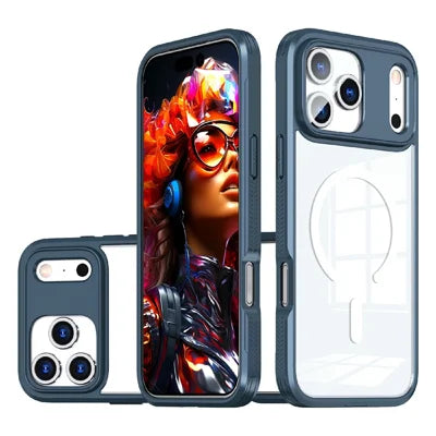 For iPhone 18 Pro Max / 17 Pro Max Case Compatible with MagSafe TPU PC Clear Phone Back Cover - Navy Blue