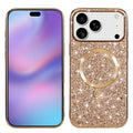For iPhone 18 Pro Max / 17 Pro Max Magnetic Phone Case Glitter Electroplated TPU Frame PC Back Cover - Rose Gold