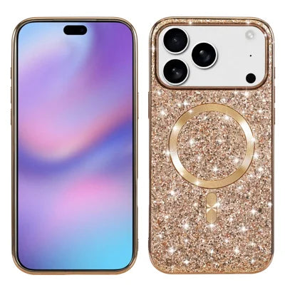 For iPhone 18 Pro Max / 17 Pro Max Magnetic Phone Case Glitter Electroplated TPU Frame PC Back Cover - Rose Gold