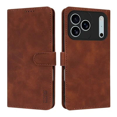 AZNS For iPhone 18 Pro Max / 17 Pro Max Case PU Leather Wallet Phone Cover - Brown