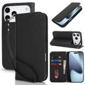For iPhone 18 Pro Max / 17 Pro Max Case Stand Wallet Litchi Texture Leather Flip Phone Cover with Strap - Black