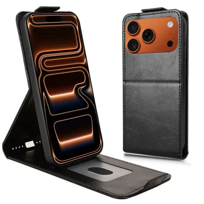 For iPhone 18 Pro Max / 17 Pro Max Stand Case Magnetic Clasp Vertical Flip Leather Phone Cover with Card Holder - Black
