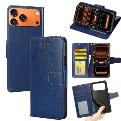 For iPhone 18 Pro Max / 17 Pro Max Case Wallet PU Leather + TPU Folding Stand Phone Cover - Sapphire