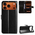 For iPhone 18 Pro Max / 17 Pro Max PU Leather Case with Strap Crazy Horse Texture Phone Wallet Cover - Black