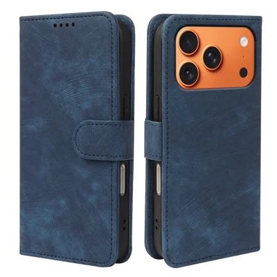 For iPhone 18 Pro Max / 17 Pro Max Case Flip Wallet Striped Texture Leather Phone Cover - Blue