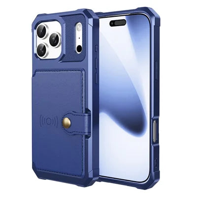 For iPhone 18 Pro Max / 17 Pro Max Case with Card Holder PU Leather + TPU Phone Back Cover - Blue
