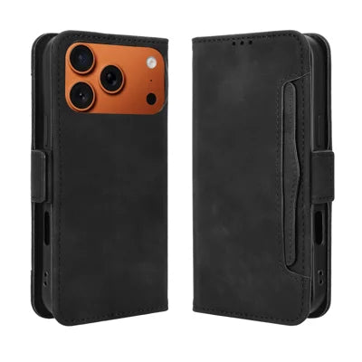 For iPhone 18 Pro Max / 17 Pro Max Leather Case Phone Wallet Cover with Multiple Card Slots - Black