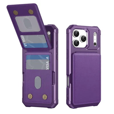 For iPhone 18 Pro Max / 17 Pro Max Case with Card Slot Kickstand PU Leather + TPU Phone Cover - Purple