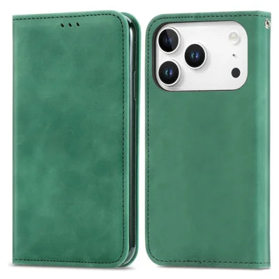 For iPhone 18 Pro Max / 17 Pro Max Leather Case with Card Holder Magnetic Absorption Phone Cover - Green
