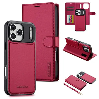 LC.IMEEKE L2 Series for iPhone 18 Pro Max / 17 Pro Max Case PU Leather Wallet Detachable Magnetic Phone Cover - Red