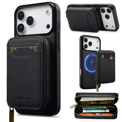 LC.IMEEKE L6 For iPhone 18 Pro Max / 17 Pro Max Magnetic Case Detachable Zipper Wallet Leather Coated PC + TPU Phone Cover - Black