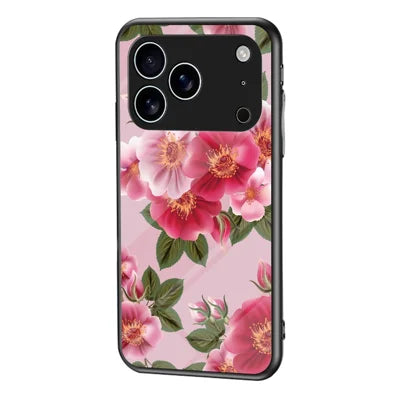 For iPhone 18 Pro Max / 17 Pro Max Case Floral Pattern TPU + Tempered Glass Protective Phone Cover - Glamorous Peony
