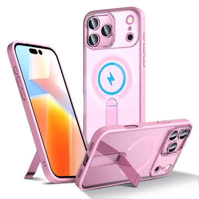 For iPhone 18 Pro Max /  17 Pro Max Case Compatible with MagSafe Kickstand TPU + Acrylic Phone Cover - Pink
