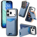 For iPhone 18 Pro Max / 17 Pro Max Case Card Holder Kickstand Carbon Fiber Texture Back Cover - Blue