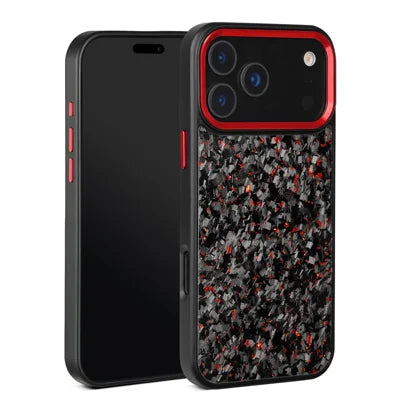 For iPhone 18 Pro Max / 17 Pro Max Case Forged Texture Aramid Fiber + TPU Phone Cover with Black Lens Frame - Red