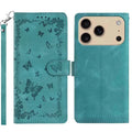 For iPhone 18 Pro Max / 17 Pro Max Case Garden Imprinted PU Leather Wallet Phone Cover with Wrist Strap - Green