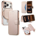 For iPhone 18 Pro Max / 17 Pro Max Case Compatible with MagSafe Detachable Leather Phone Cover with Lens Film - Rose Gold